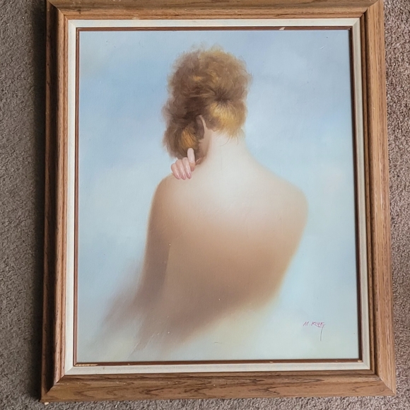 BEAUTIFUL VINTAGE 25X29 " FRAMED OIL ON CANVAS PAINTING SIGNED BY M. KING - Picture 11 of 14
